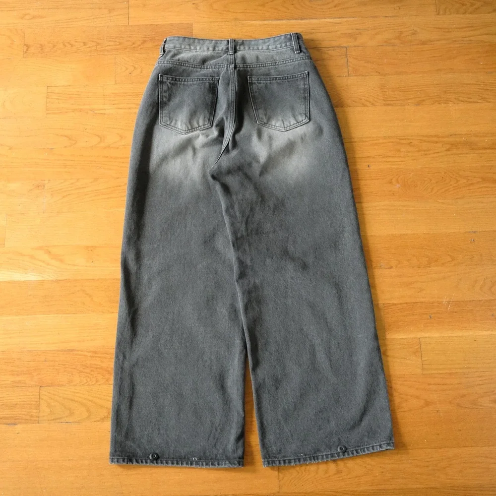 Strawberry Leaves Jeans Wide Leg Gray Faded Denim High Rise Baggy Skater Size 28